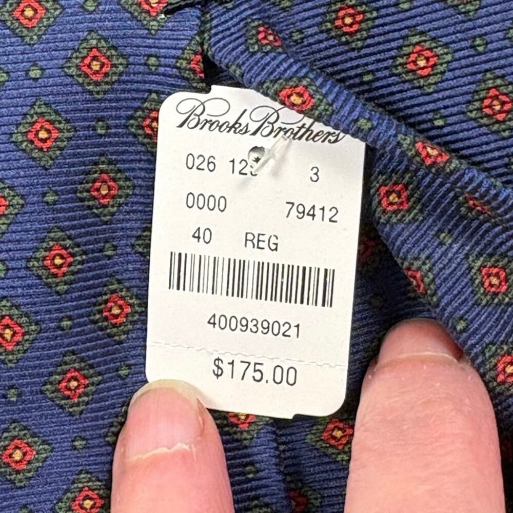 Brooks Brothers Golden Fleece Handmade Tie Blue Geo Print 100% Italian Silk NWT - Picture 5 of 8